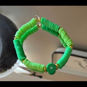 Handcrafted clay bead Kiwi bracelet with gold accent beads